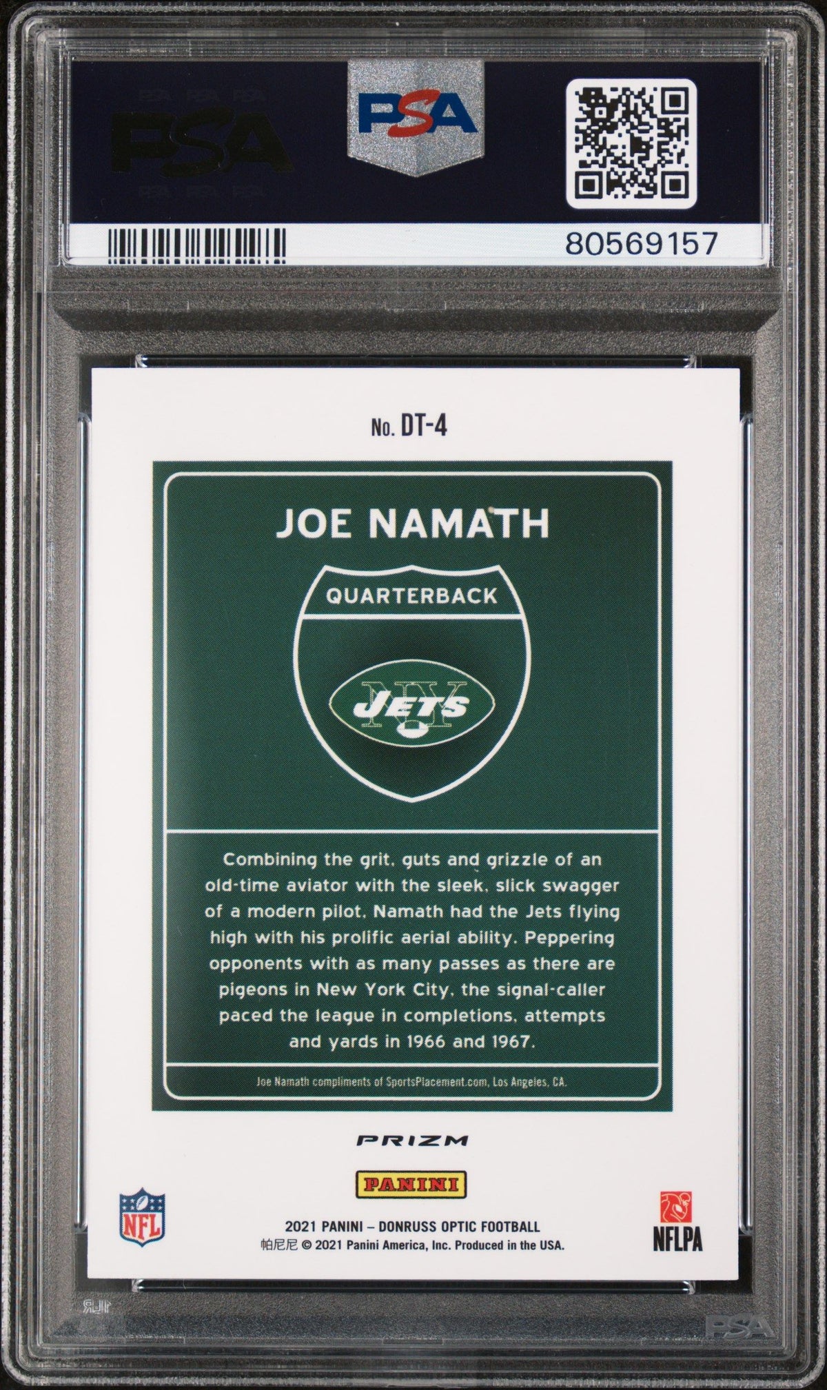 2021 Panini Donruss Optic Downtown Joe Namath Downtown PSA 9