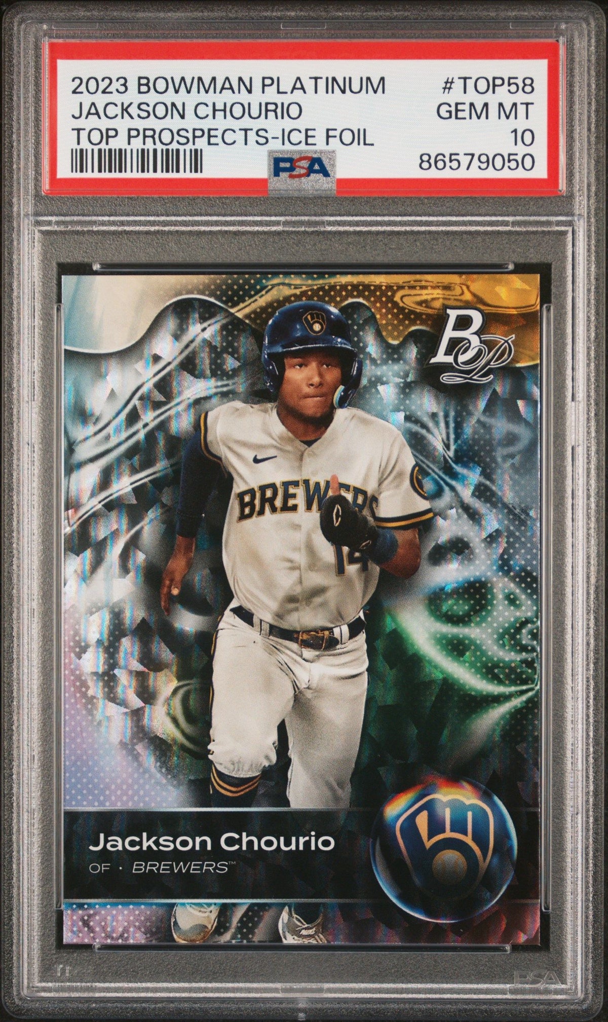 2023 Bowman Platinum #TOP58 Jackson Chourio Top Prospects-Ice Foil PSA 10