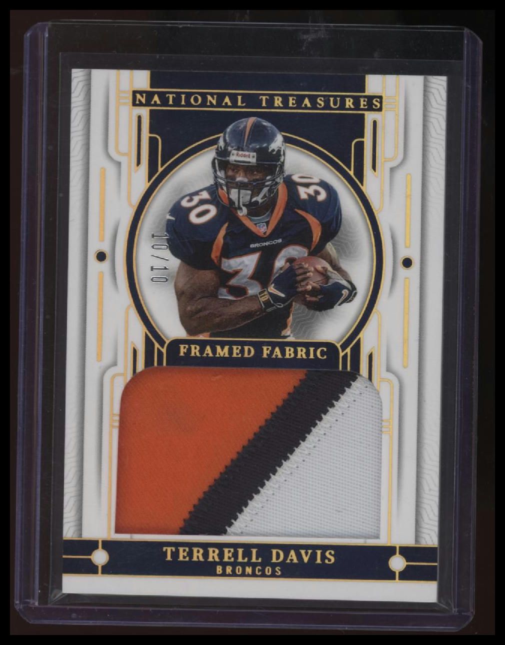 2023 Panini National Treasures Terrell Davis Framed Fabric Holo Gold #/10