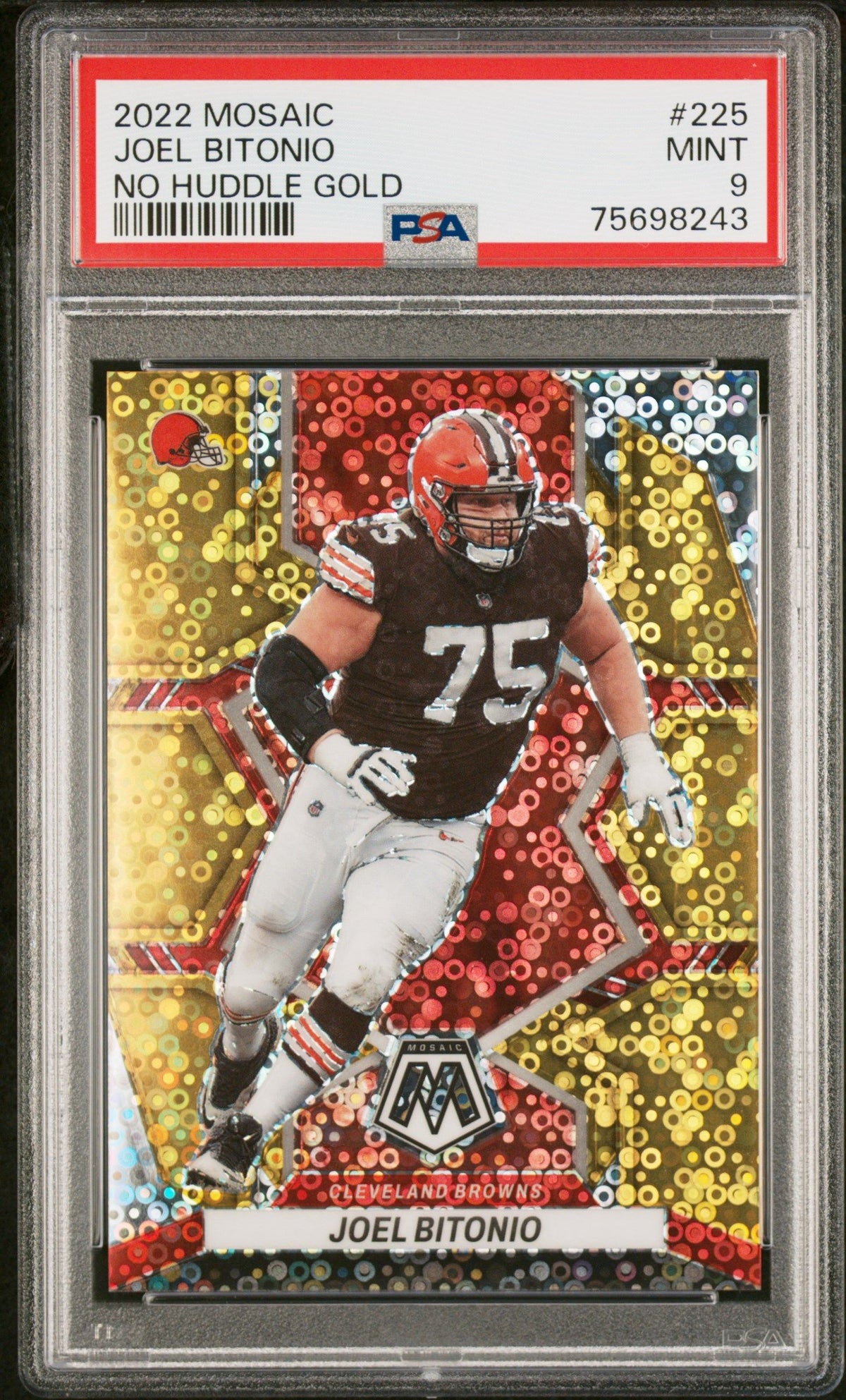 2022 Panini Mosaic #225 Joel Bitonio No Huddle Gold PSA 9