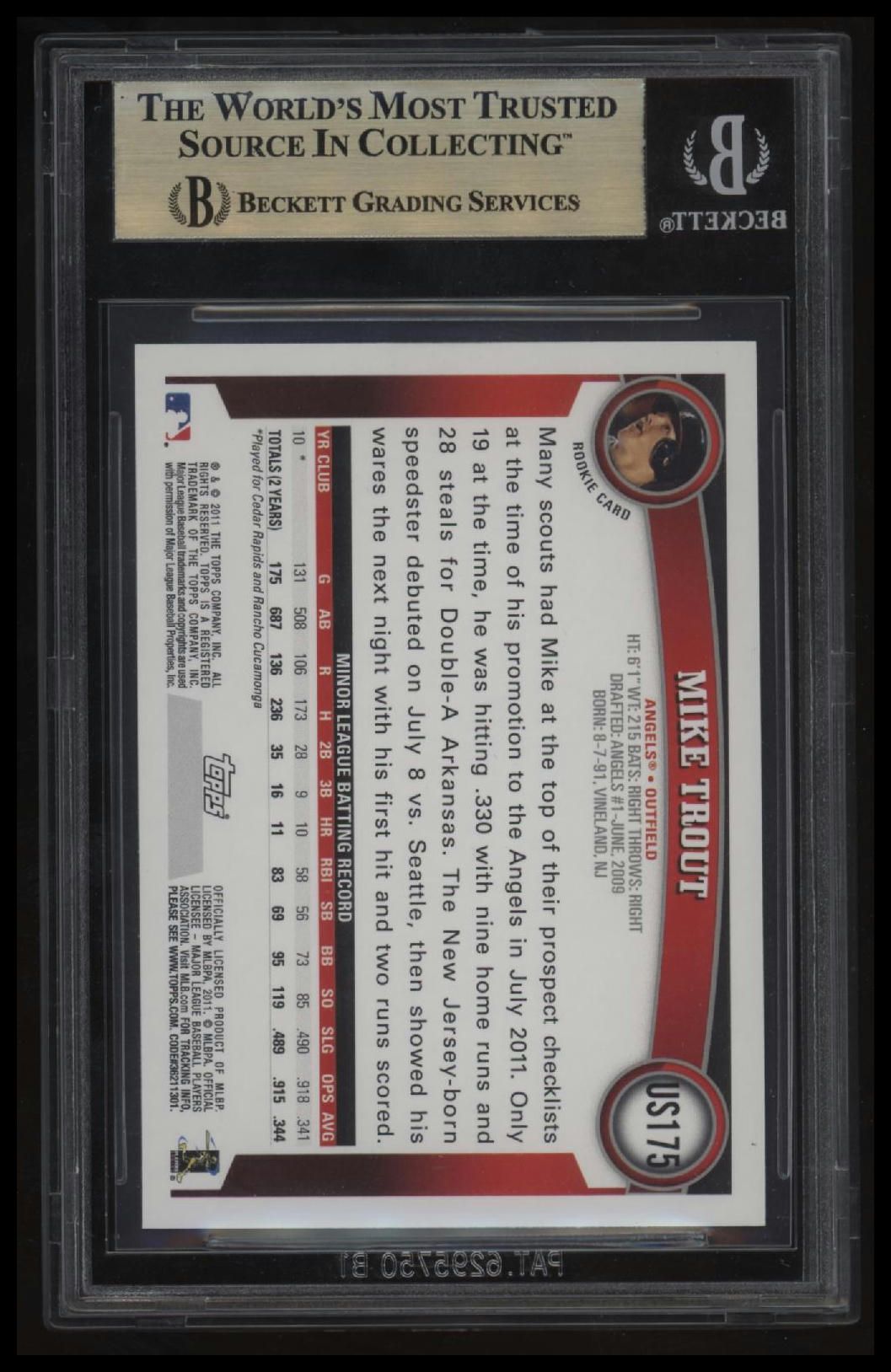 2011 Topps Update Mike Trout RC BGS 9.5