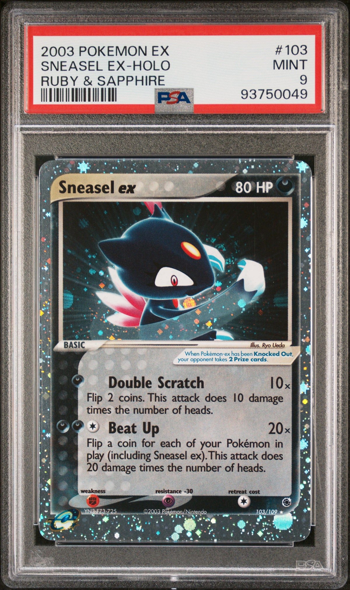 2003 Pokemon Ex Ruby &amp; Sapphire Sneasel Ex-Holo Ruby &amp; Sapphire PSA 9