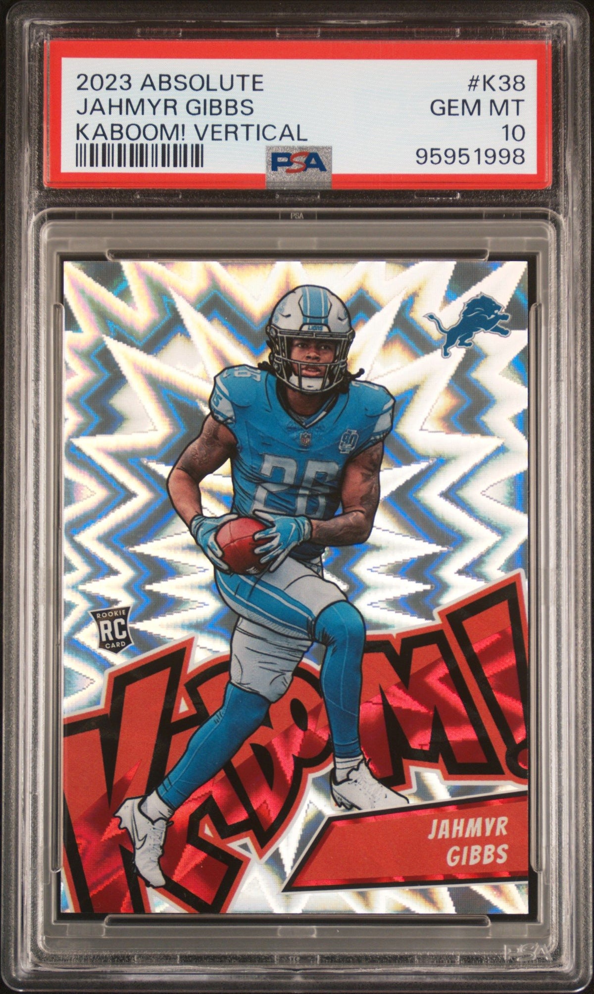 2023 Panini Absolute Kaboom! Vertical Jahmyr Gibbs PSA 10