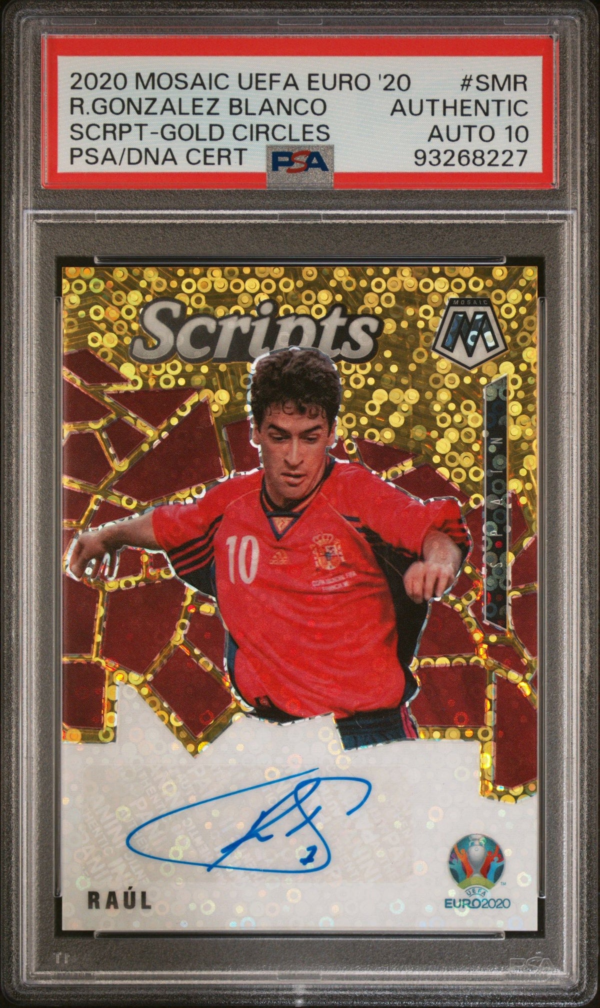 2020 Panini Mosaic Uefa Scripts Mosaic #SMR Raul Scrpt-Gold Circles PSA