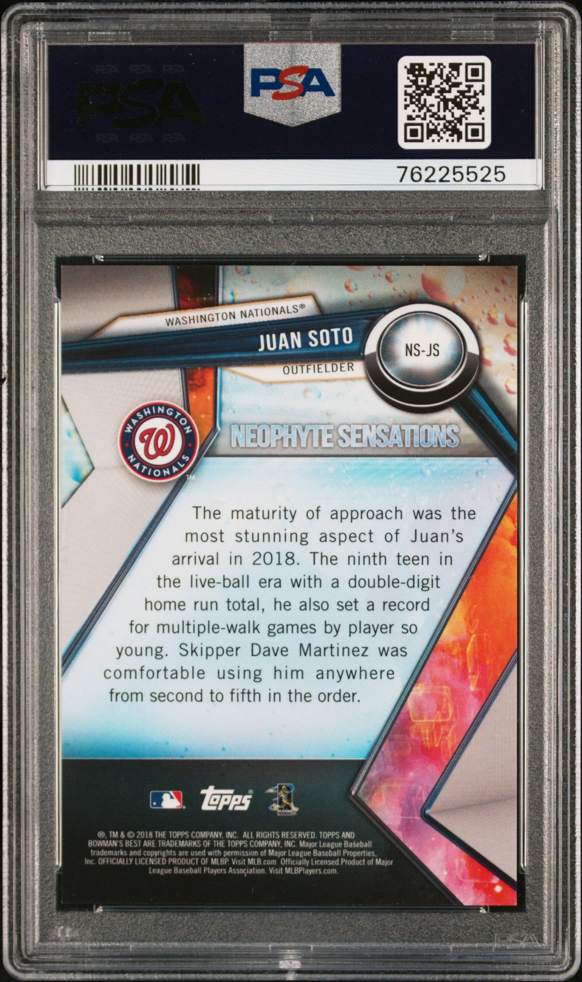 2018 Bowman&#39;S Best #NS-JS Juan Soto Neophyte Snstns-Atomic PSA 10