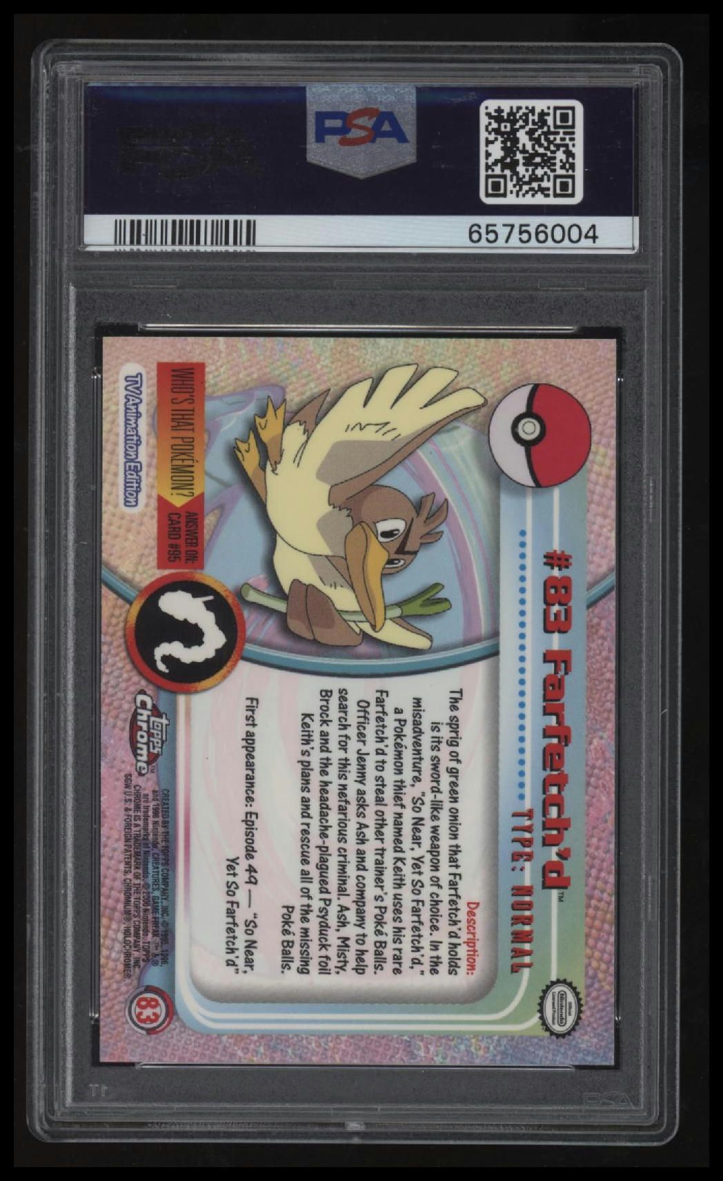 2000 Topps Chrome Pokemon T.V. Farfetch&#39;D Pokemon T.V. PSA 10