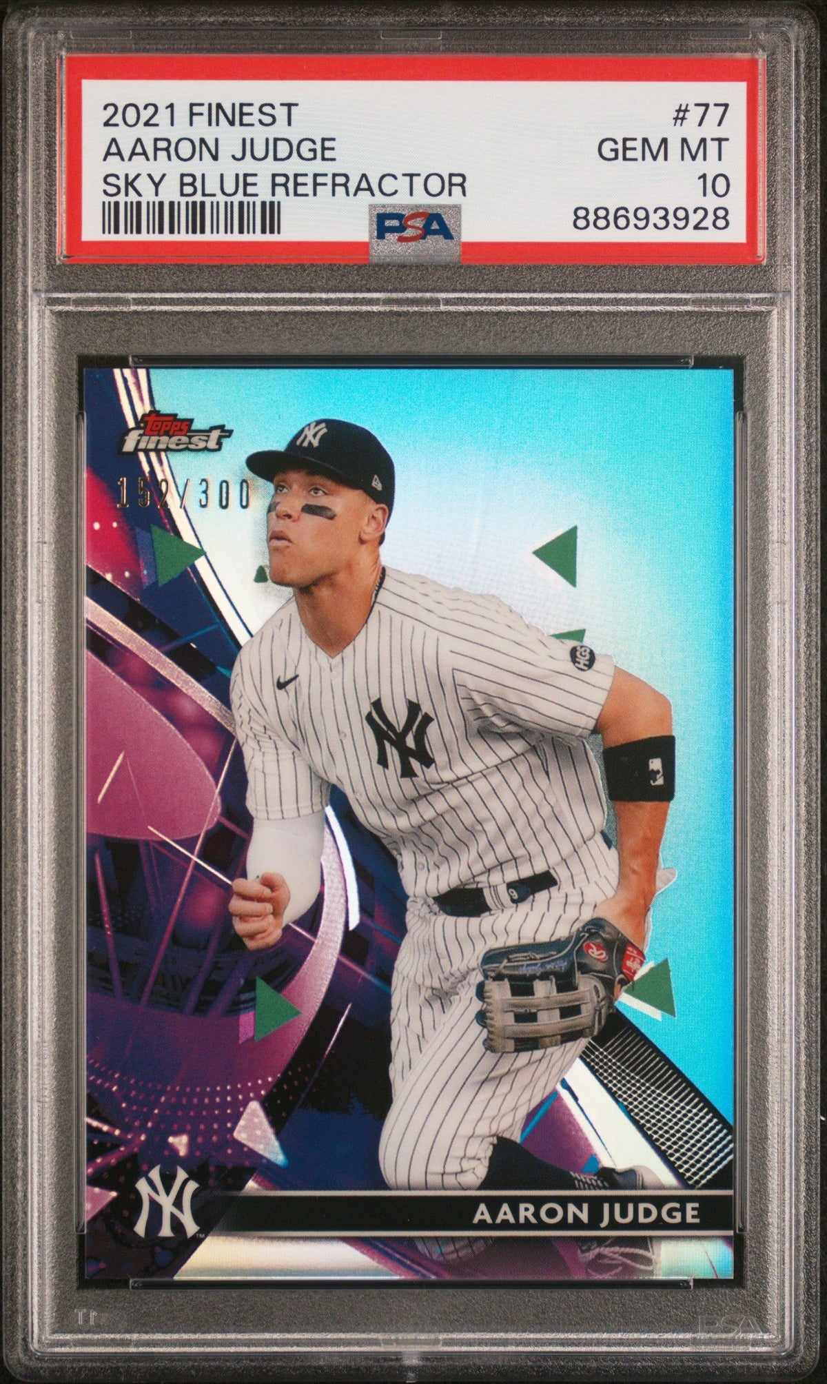 2021 Topps Finest Aaron Judge Sky Blue Refractor PSA 10