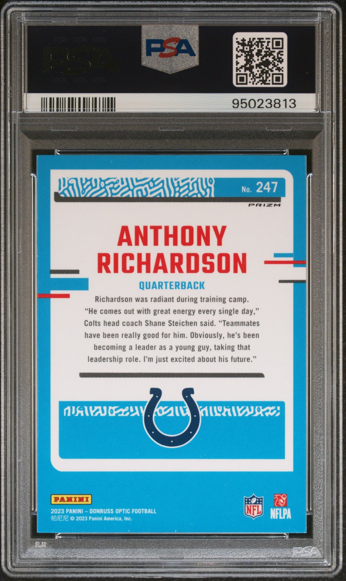 2023 Panini Donruss Optic Anthony Richardson Blue Glitter PSA 10