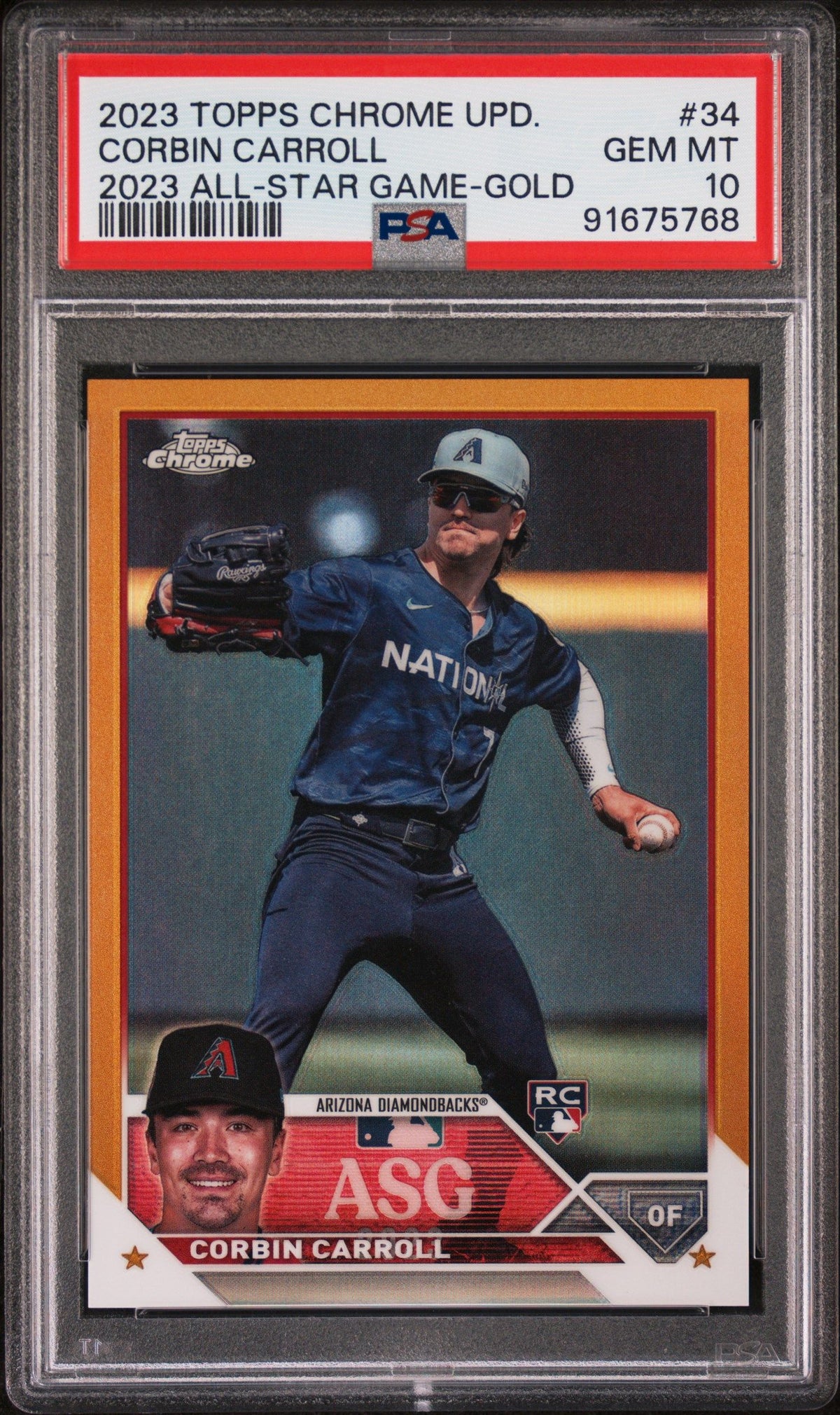 2023 Topps Chrome Update Corbin Carroll All-Star Game-Gold PSA 10