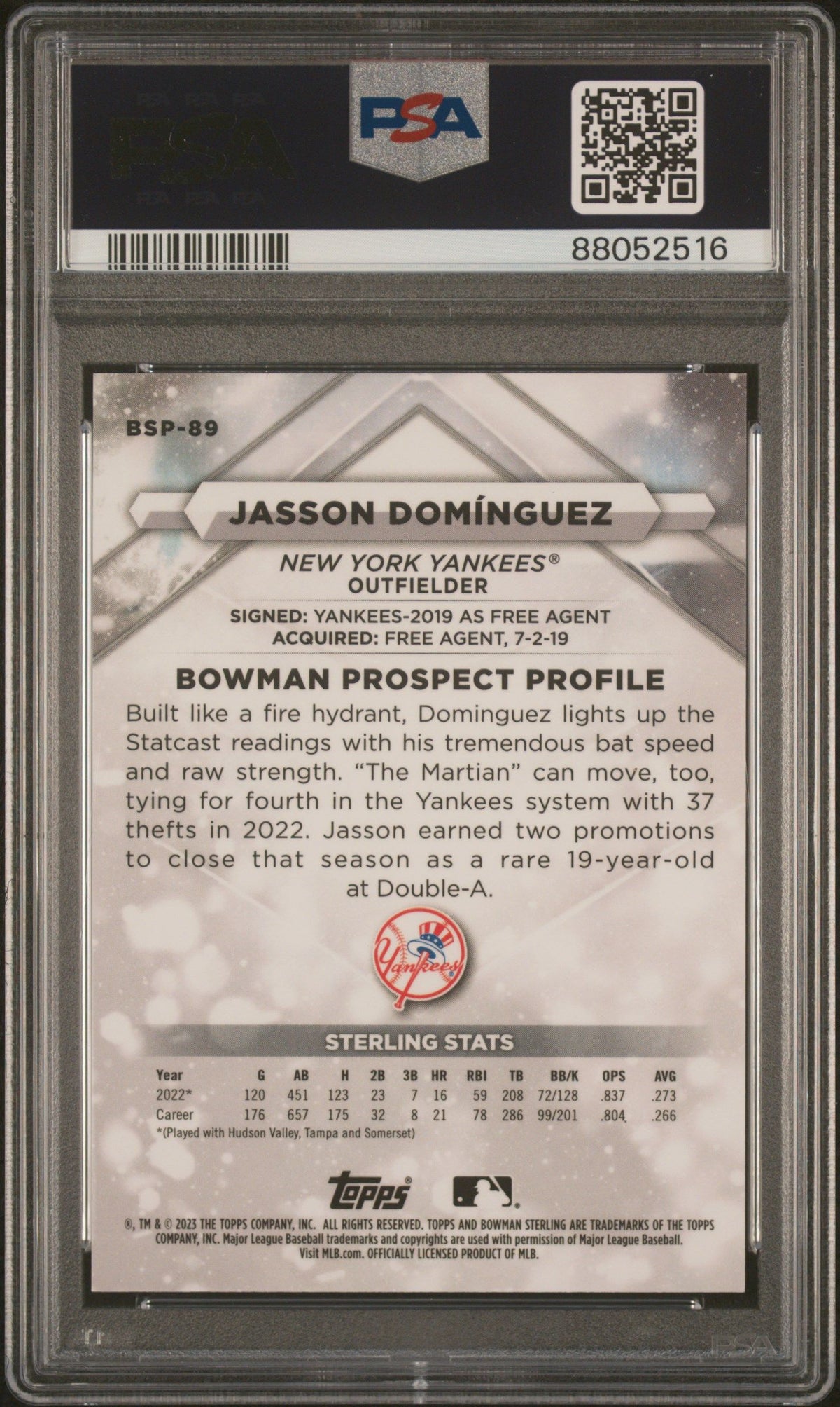 2023 Bowman Sterling #BSP89 Jasson Dominguez Sterling Silver PSA 10