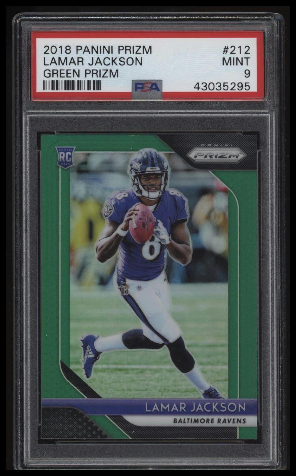 2018 Panini Prizm Lamar Jackson Green Prizm PSA 9