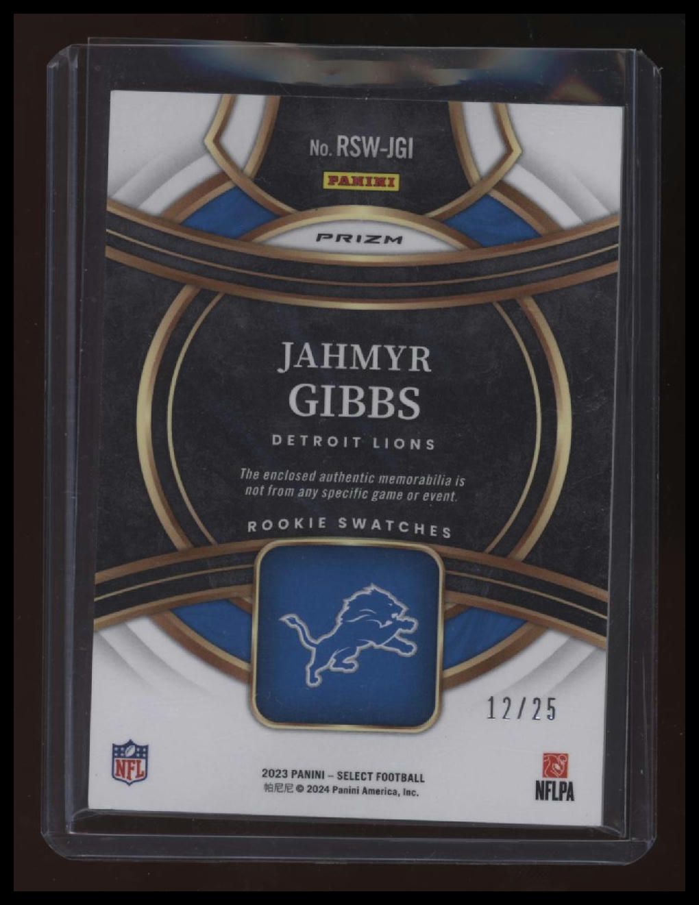 2023 Panini Select Jahmyr Gibbs Rookie Swatches Tie-Dye Prizm #/25