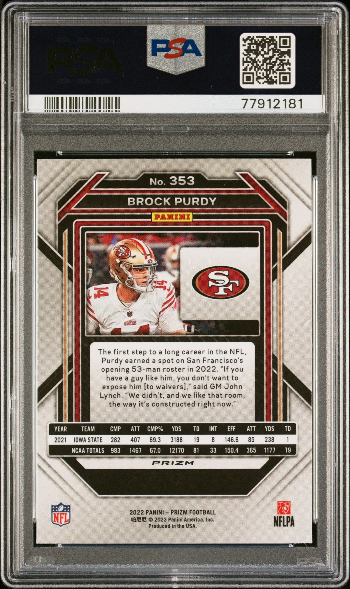 2022 Panini Prizm Brock Purdy Silver Prizm PSA 9 77912181