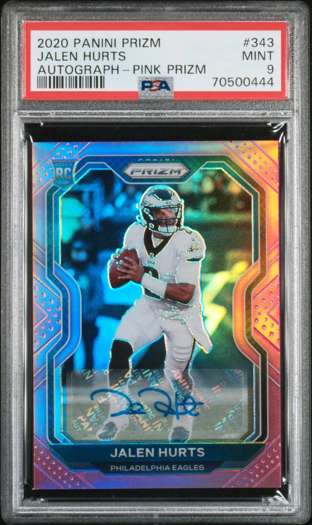 2020 Panini Prizm Jalen Hurts Autograph-Pink Prizm PSA 9