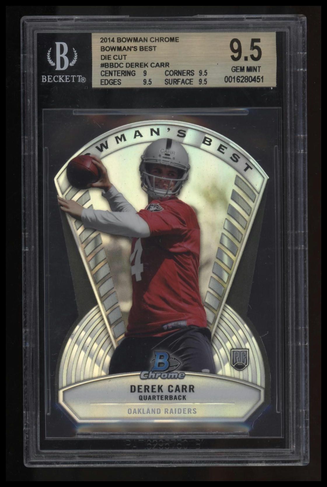 2014 Bowman Chrome Bowman&#39;s Best Die Cut Derek Carr BGS 9.5