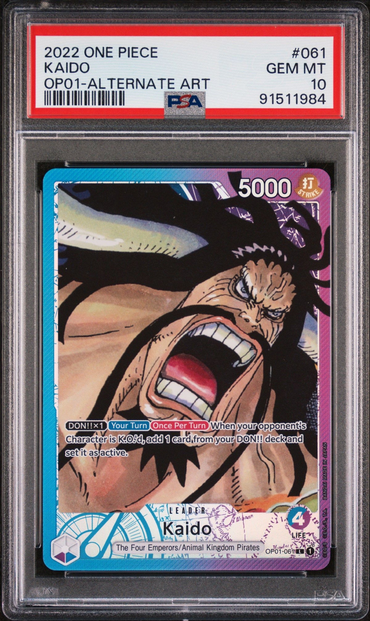 2022 One Piece Romance Dawn Kaido Op01-Alternate Art PSA 10