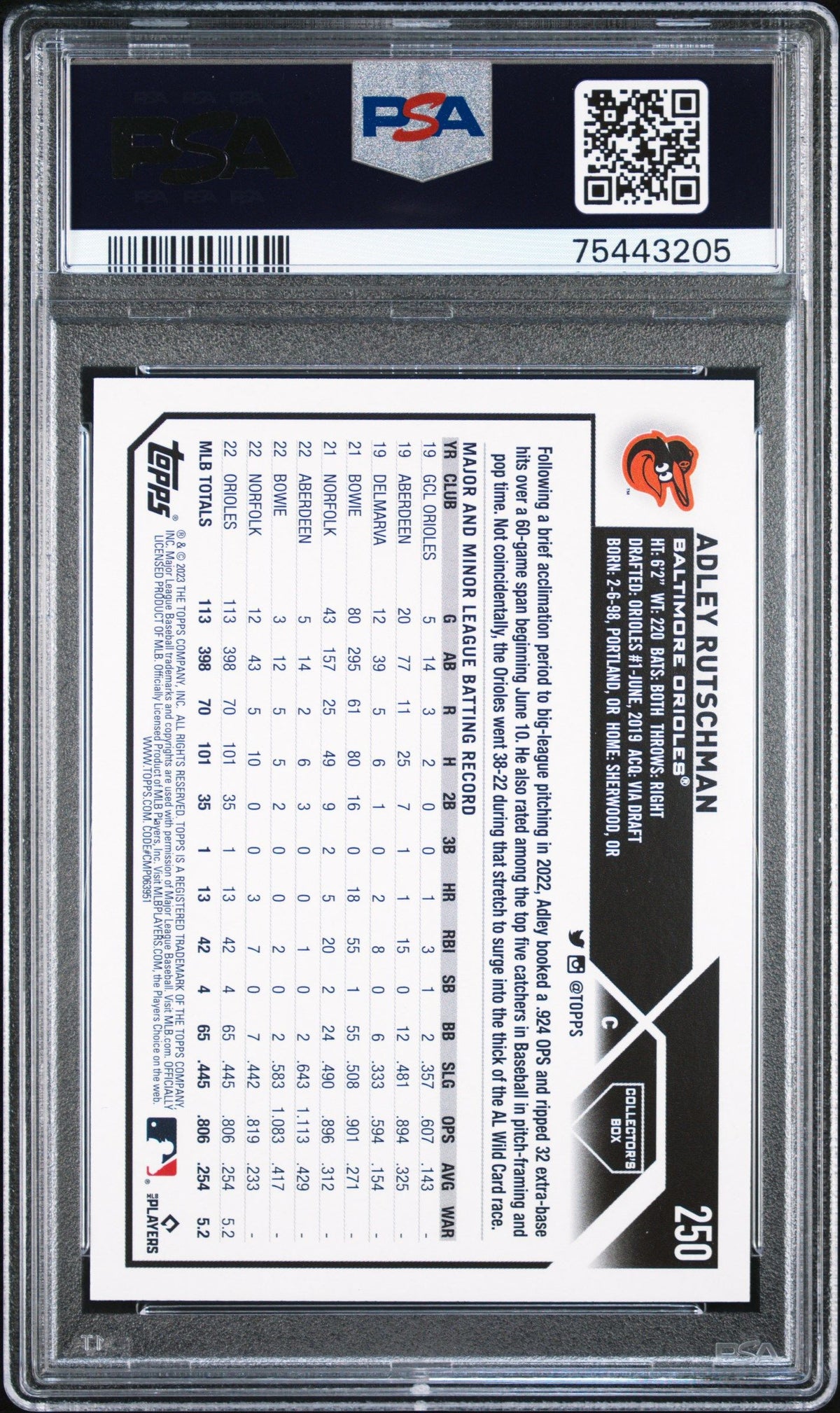 2023 Topps #250 Adley Rutschman Silver Foil PSA 10