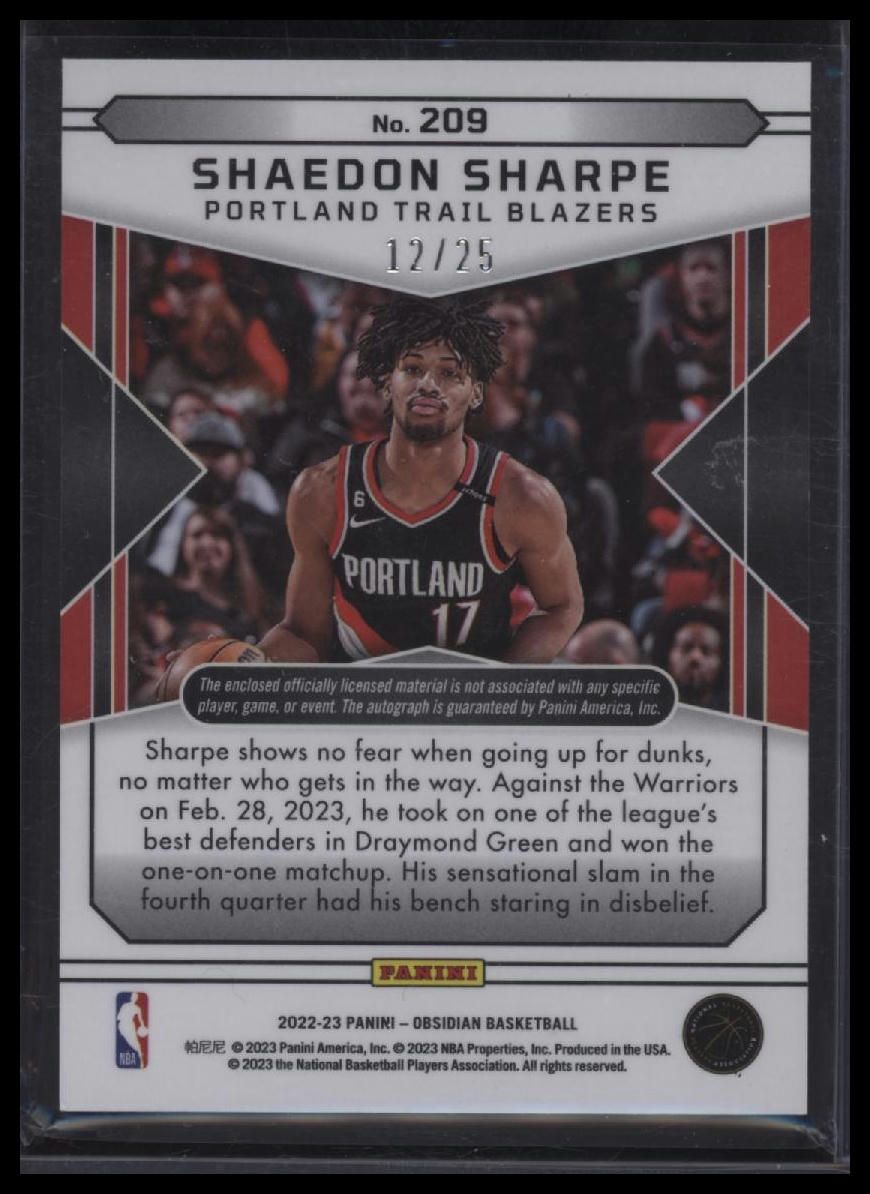 2022-23 Panini Obsidian Shaedon Sharpe Electric Etch Green #/25