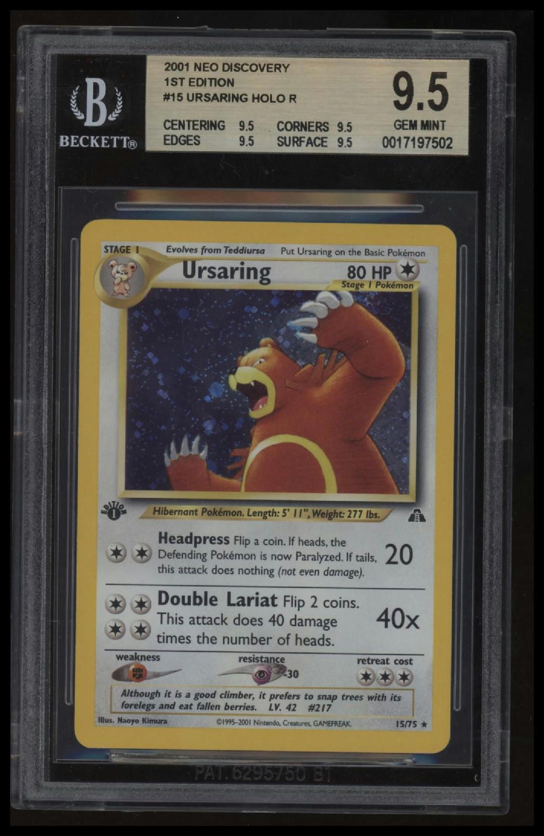 2001 Pokemon Neo Discovery 1st Edition Ursaring HOLO R BGS 9.5