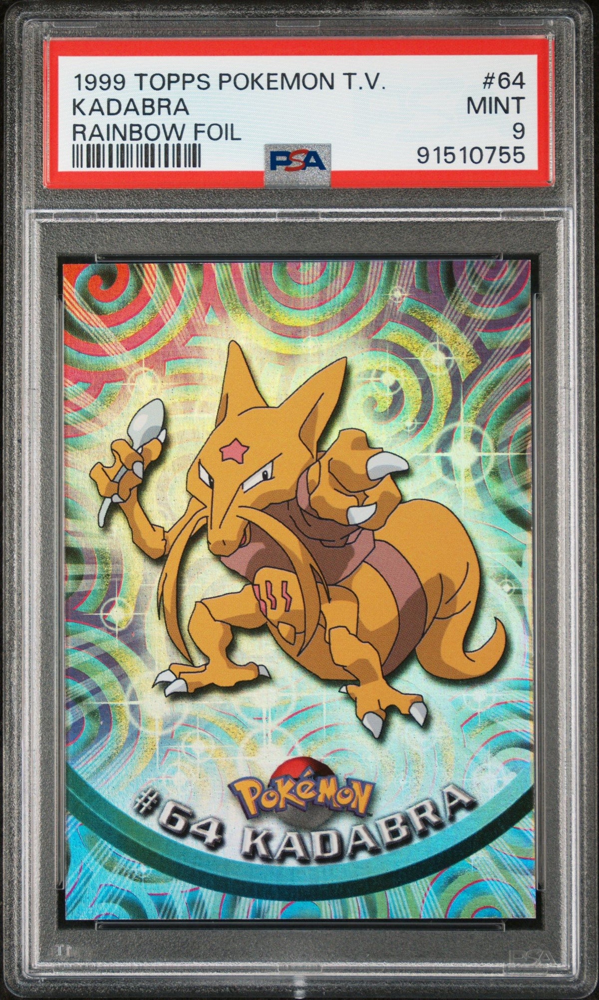 1999 Topps Pokemon Tv Kadabra Rainbow Foil PSA 9