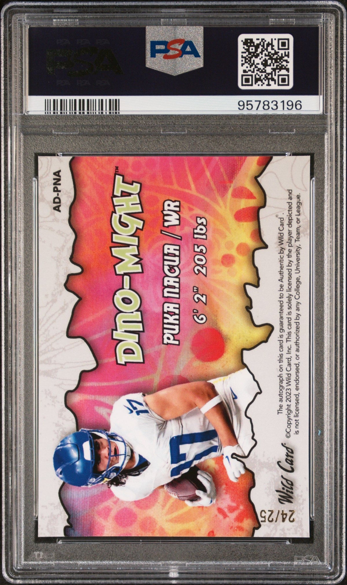 2023 Wild Card Alumination Rookie Edition Dino-Might Autographs Puka Nacua PSA 9