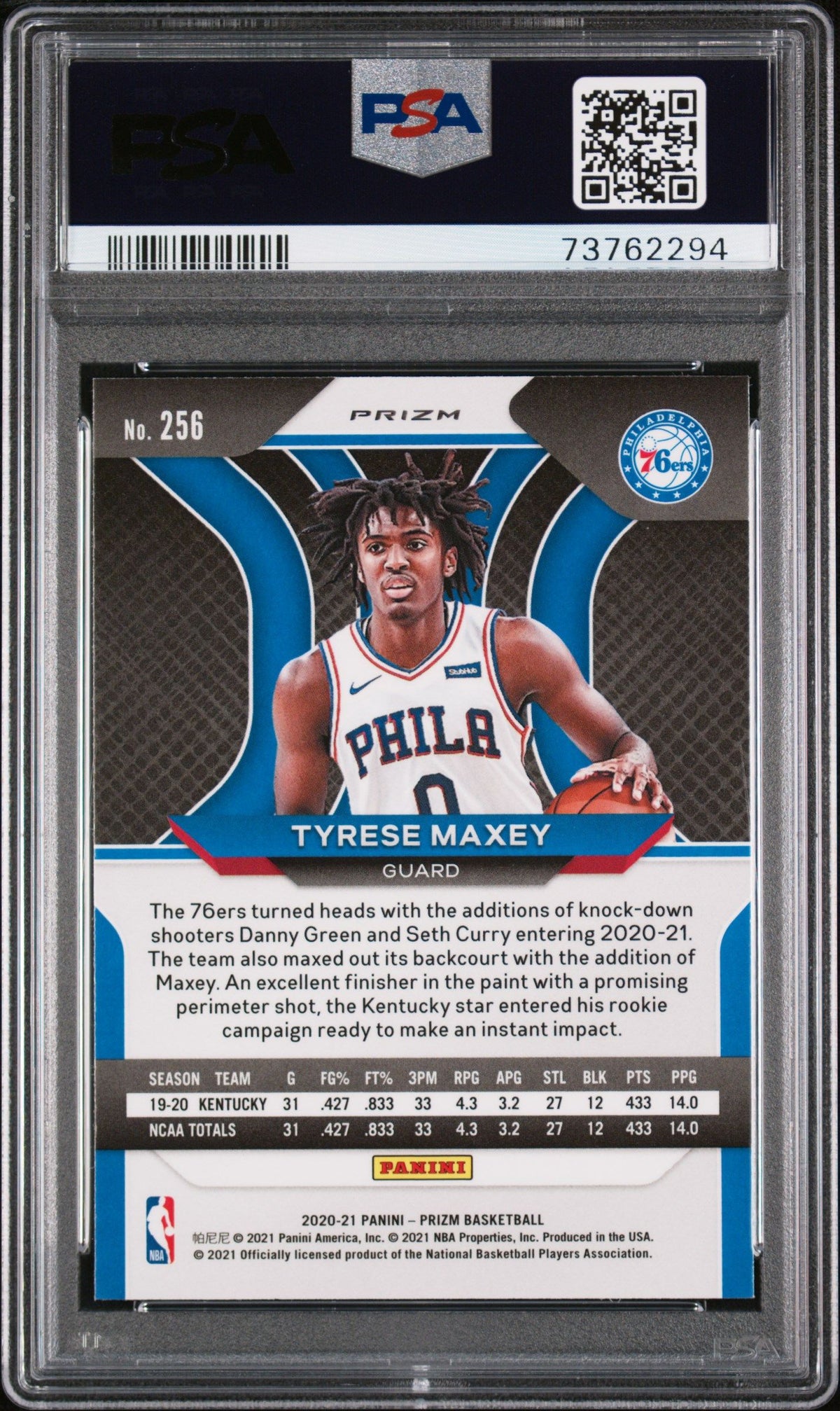 2020 Panini Prizm Tyrese Maxey Gold Wave Prizm PSA 8