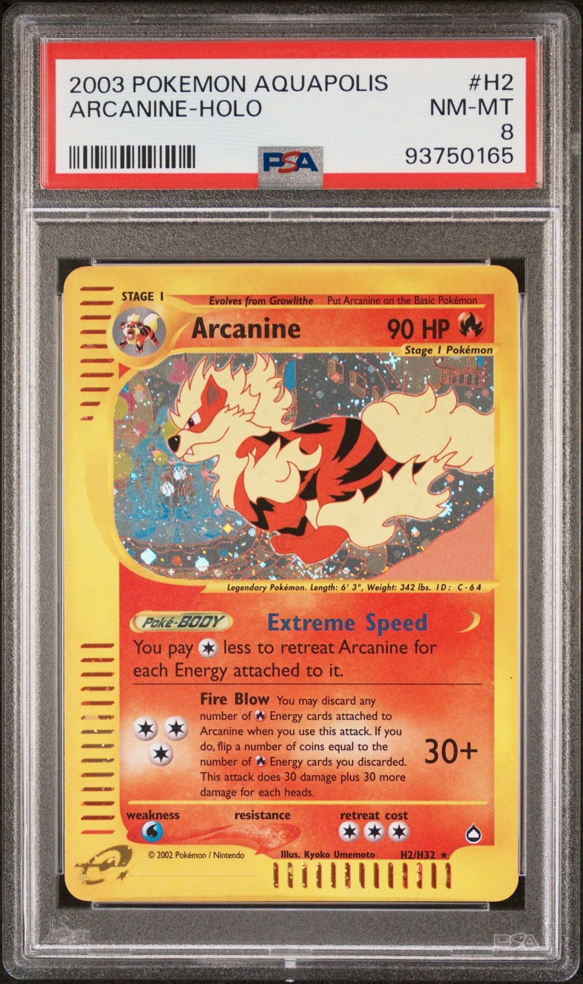 2003 Pokemon Aquapolis Arcanine-Holo PSA 8