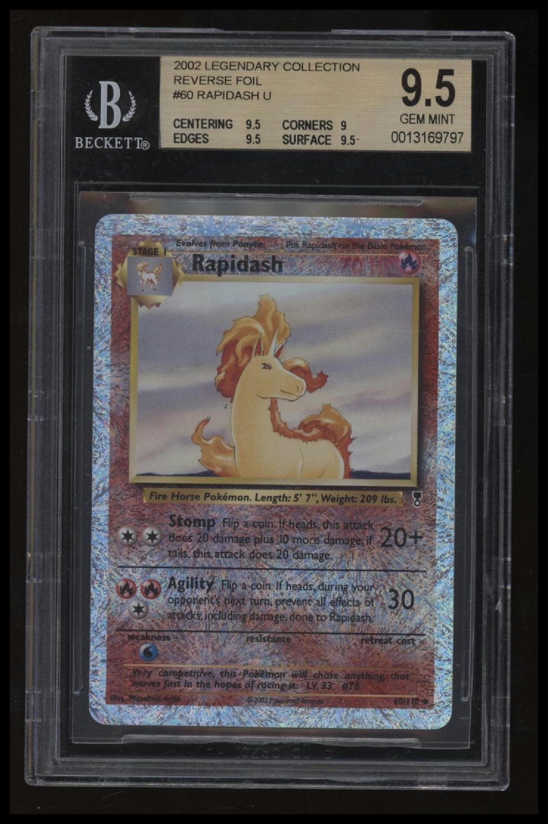 2002 Pokemon Legendary Collection Reverse Foil Rapidash U BGS 9.5