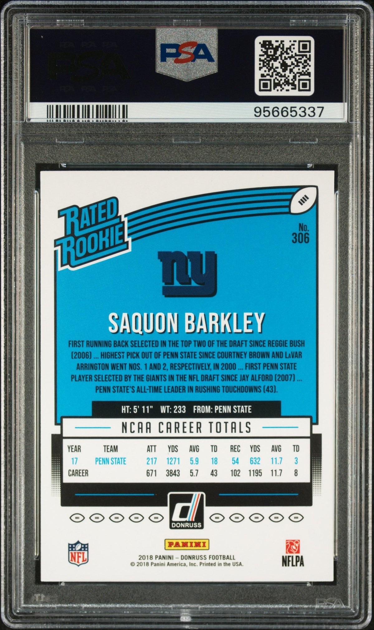 2018 Panini Donruss Saquon Barkley PSA 10