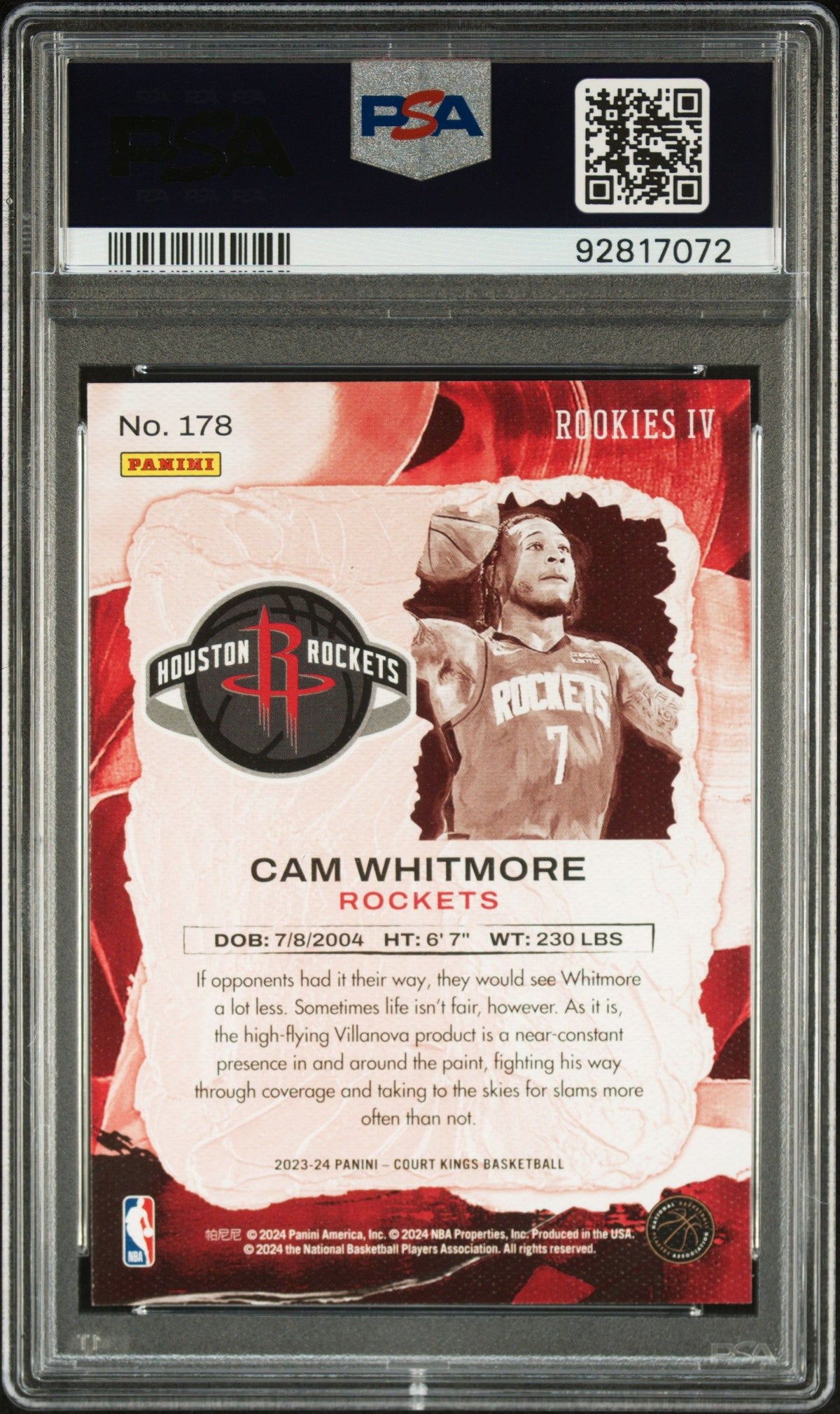 2023 Panini Court Kings #178 Cam Whitmore PSA 10