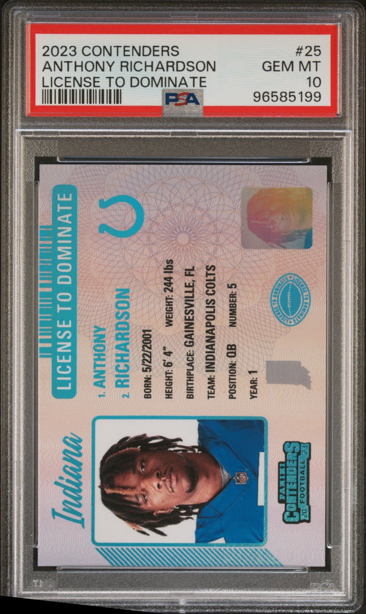 2023 Panini Contenders License To Dominate Anthony Richardson PSA 10