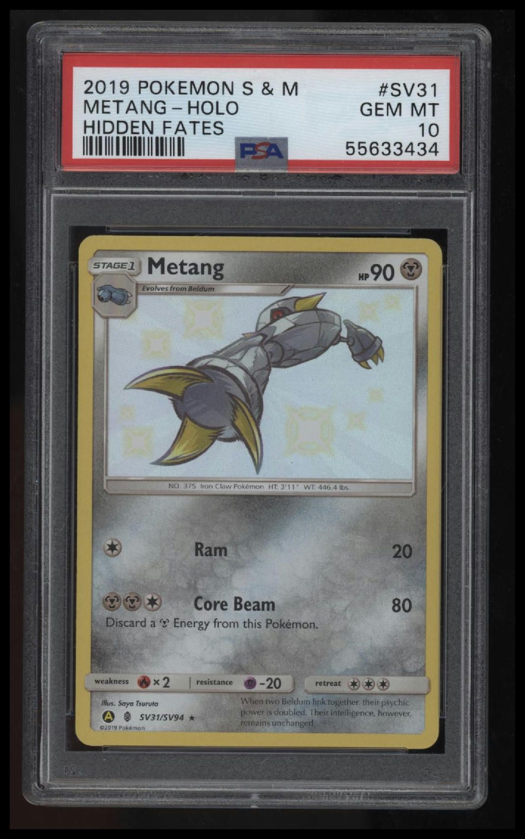 2019 Pokemon Sun &amp; Moon Hidden Fates Metang-Holo Hidden Fates PSA 10