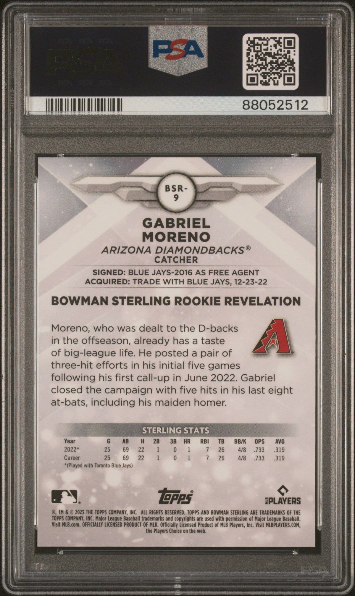 2023 Bowman Sterling Gabriel Moreno Sterling Silver PSA 10