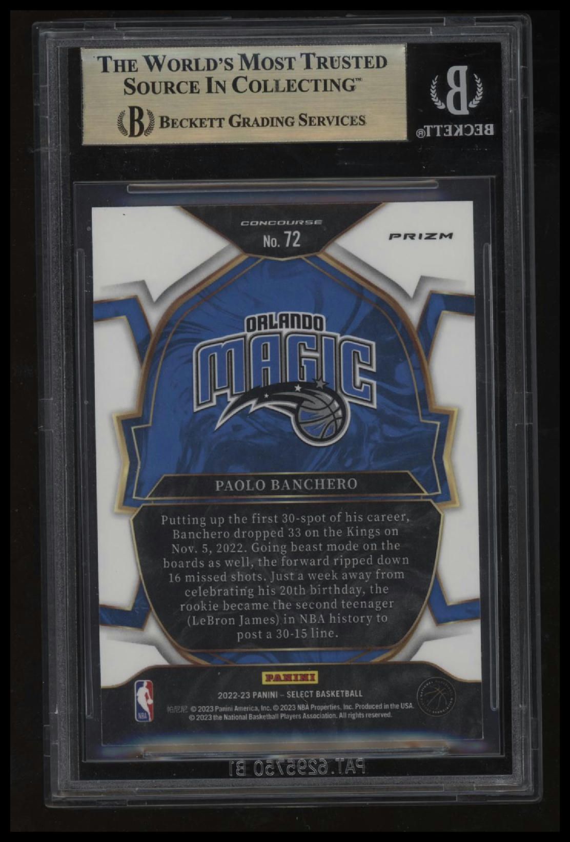 2022-23 Select Prizms Orange Flash Paolo Banchero BGS 9.5