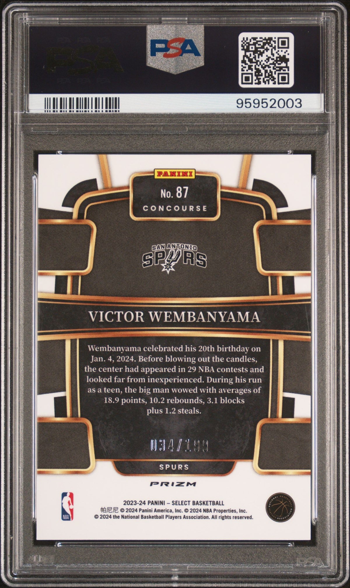 2023 Panini Select Victor Wembanyama Red Prizm PSA 10