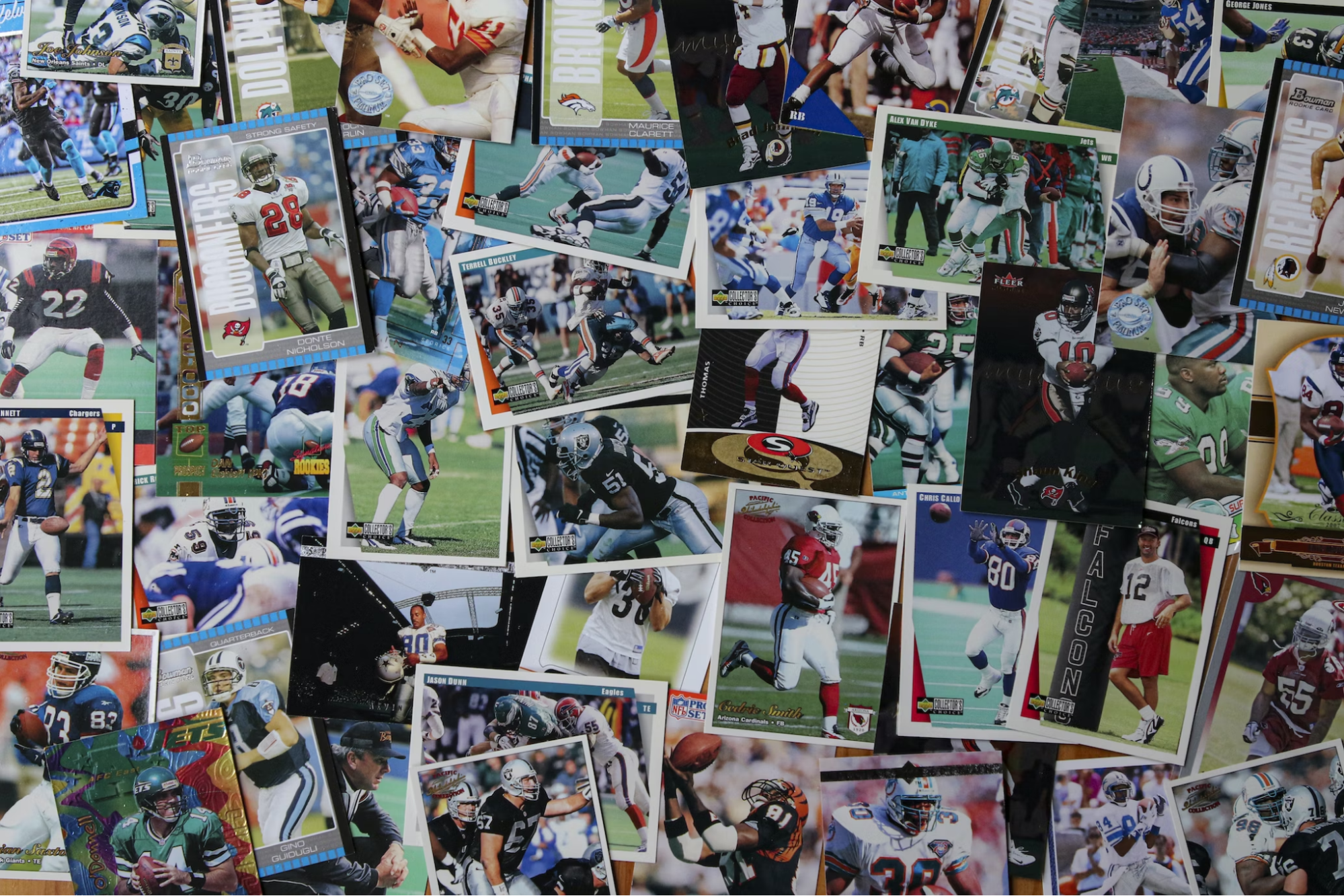 football cards spread around a table