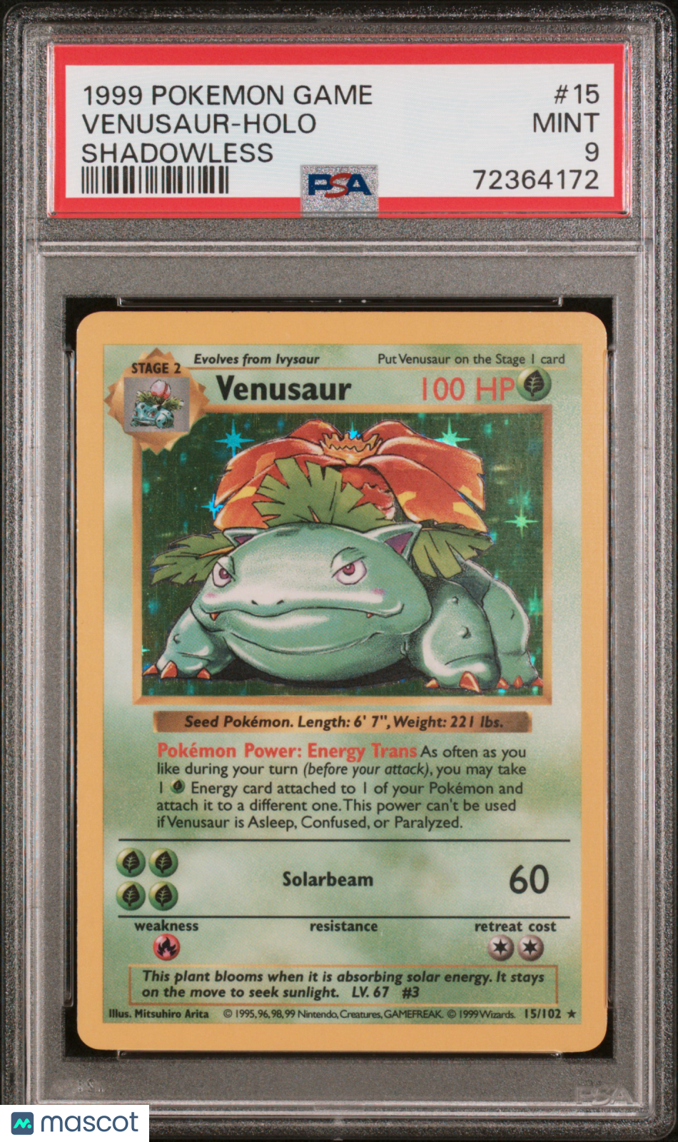 1999 Pokemon Game Venusaur-Holo Shadowless PSA 9