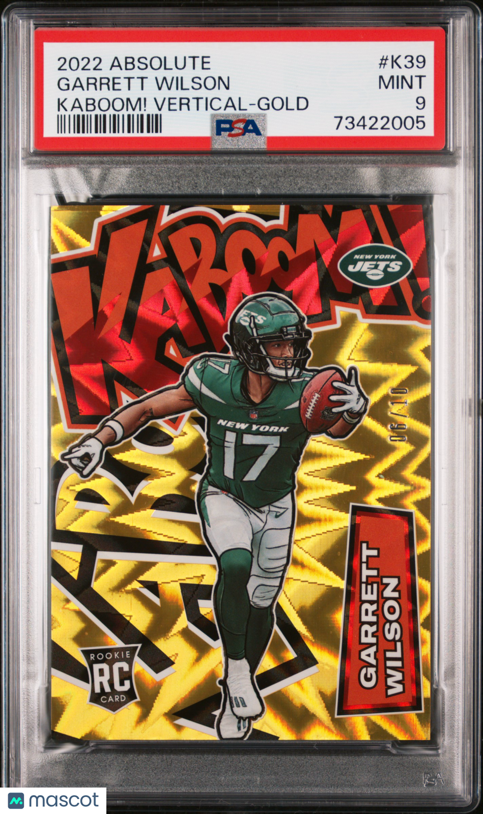 2022 Panini Absolute Kaboom! Vertical Garrett Wilson Kaboom! Vertical-Gold PSA 9