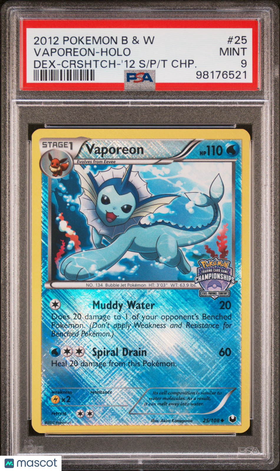 2012 Pokemon Black &amp; White Dark Explorers Vaporeon PSA 9