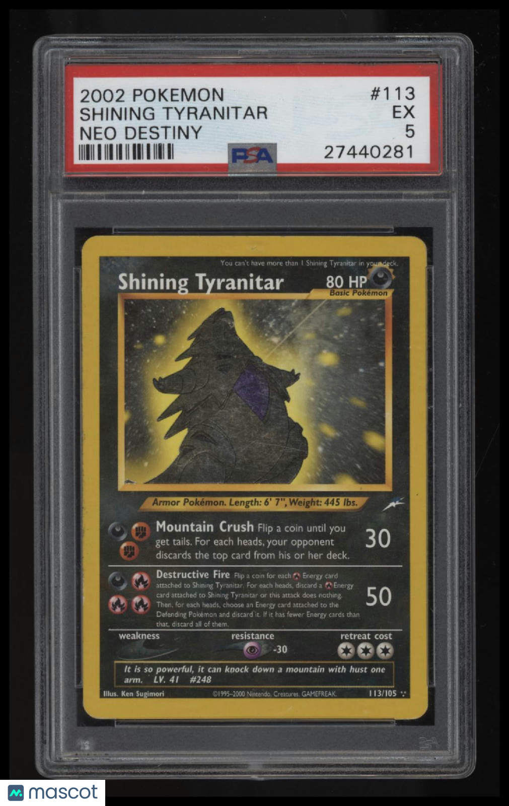 2002 Pokemon Neo Destiny Shining Tyranitar PSA 5