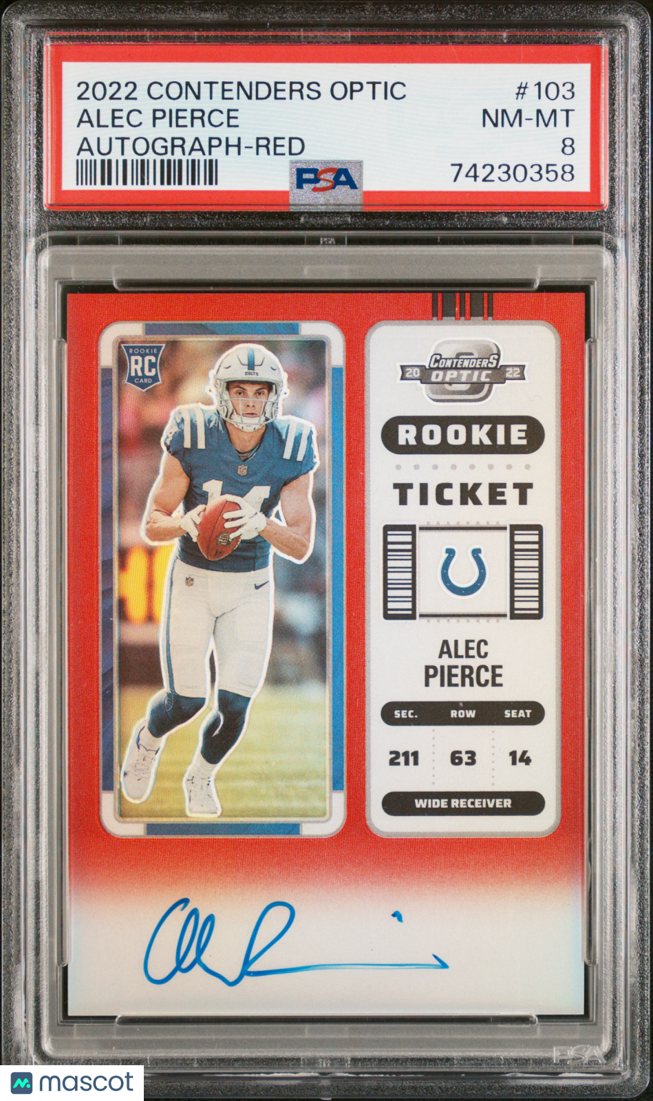 2022 Panini Contenders Optic #103 Alec Pierce Autograph-Red PSA 8