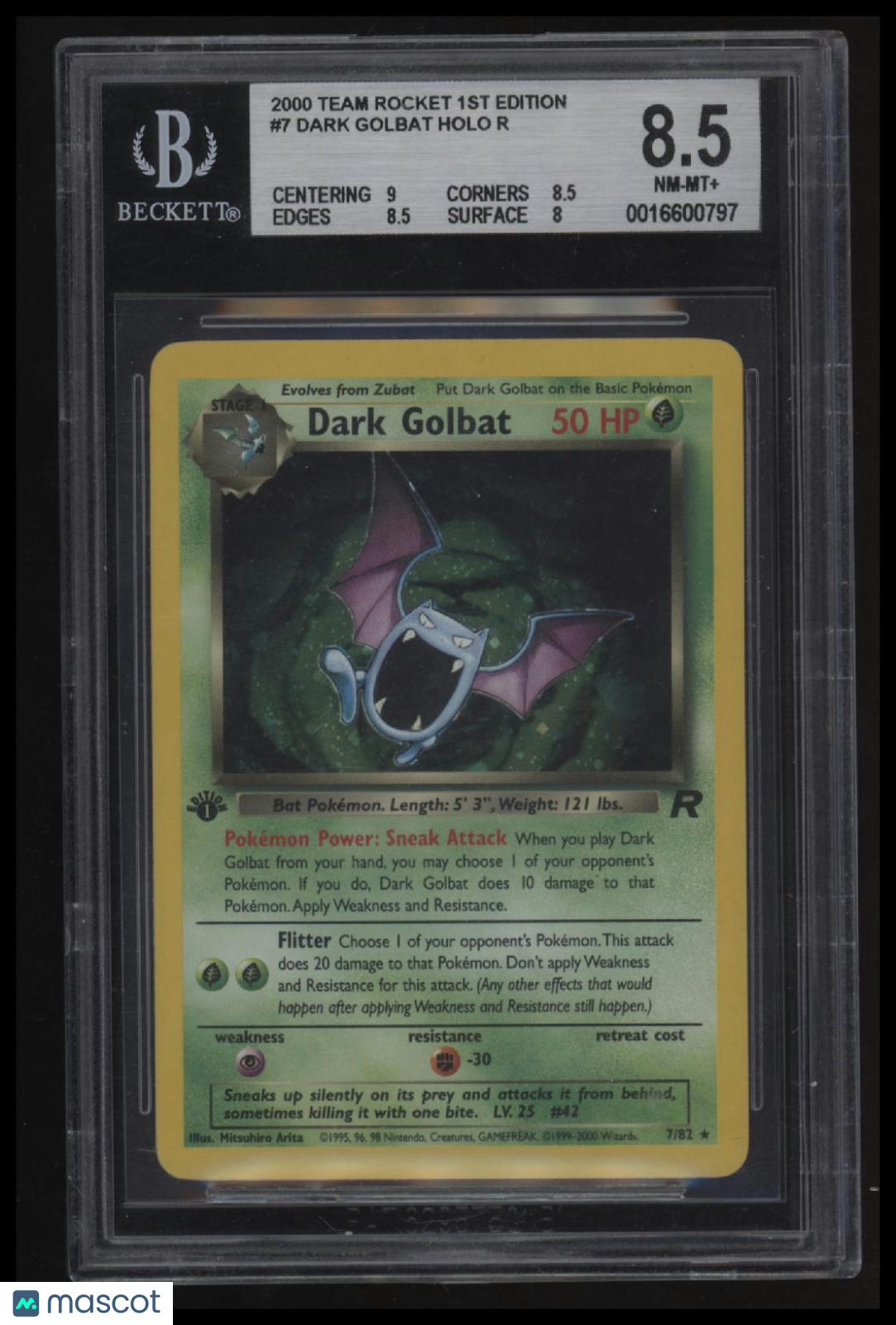 2000 Pokemon Team Rocket 1st Edition Dark Golbat HOLO R BGS 8.5