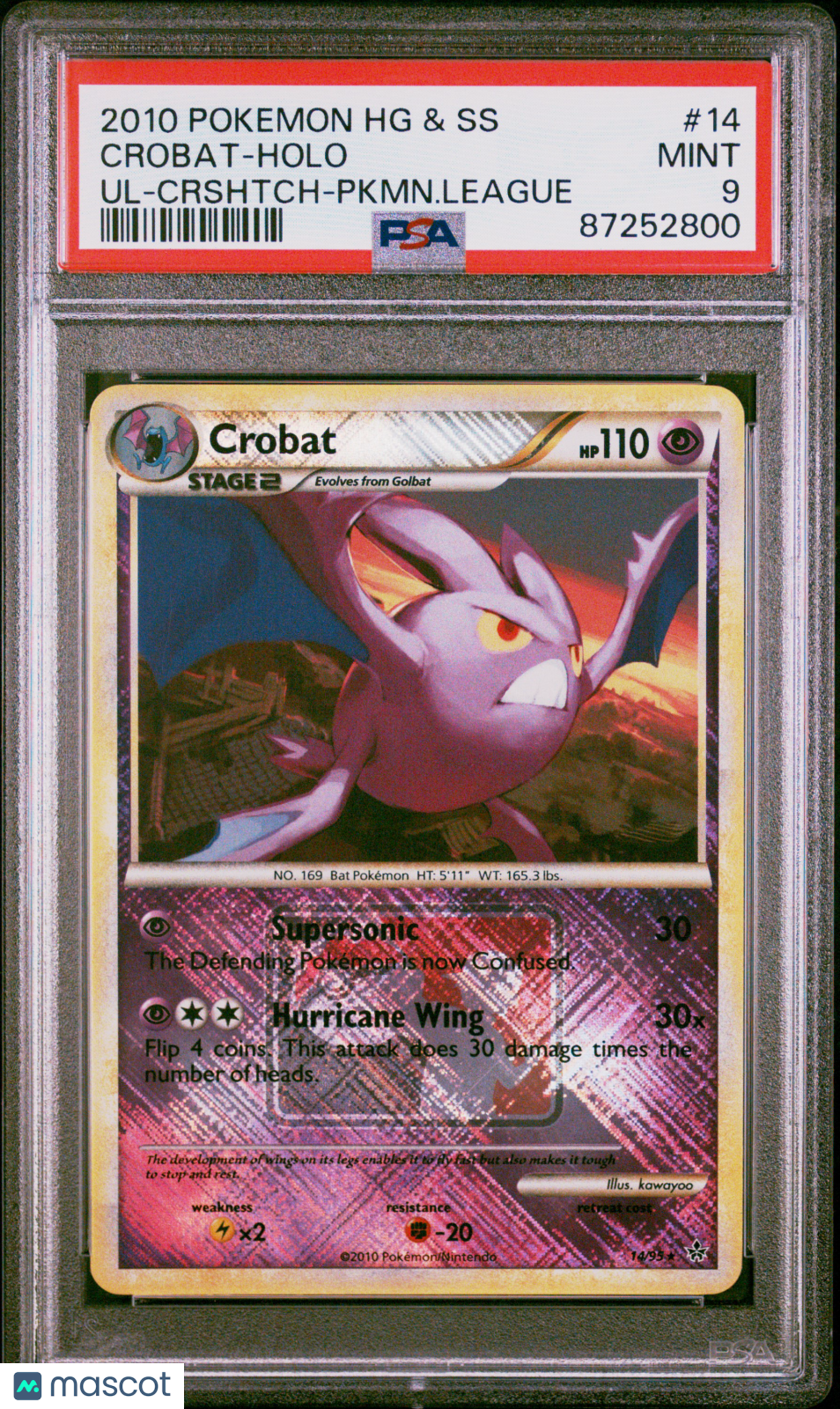 2010 Pokemon Heartgold &amp; Soulsilver Unleashed Crobat-Holo Pkmn.League PSA 9