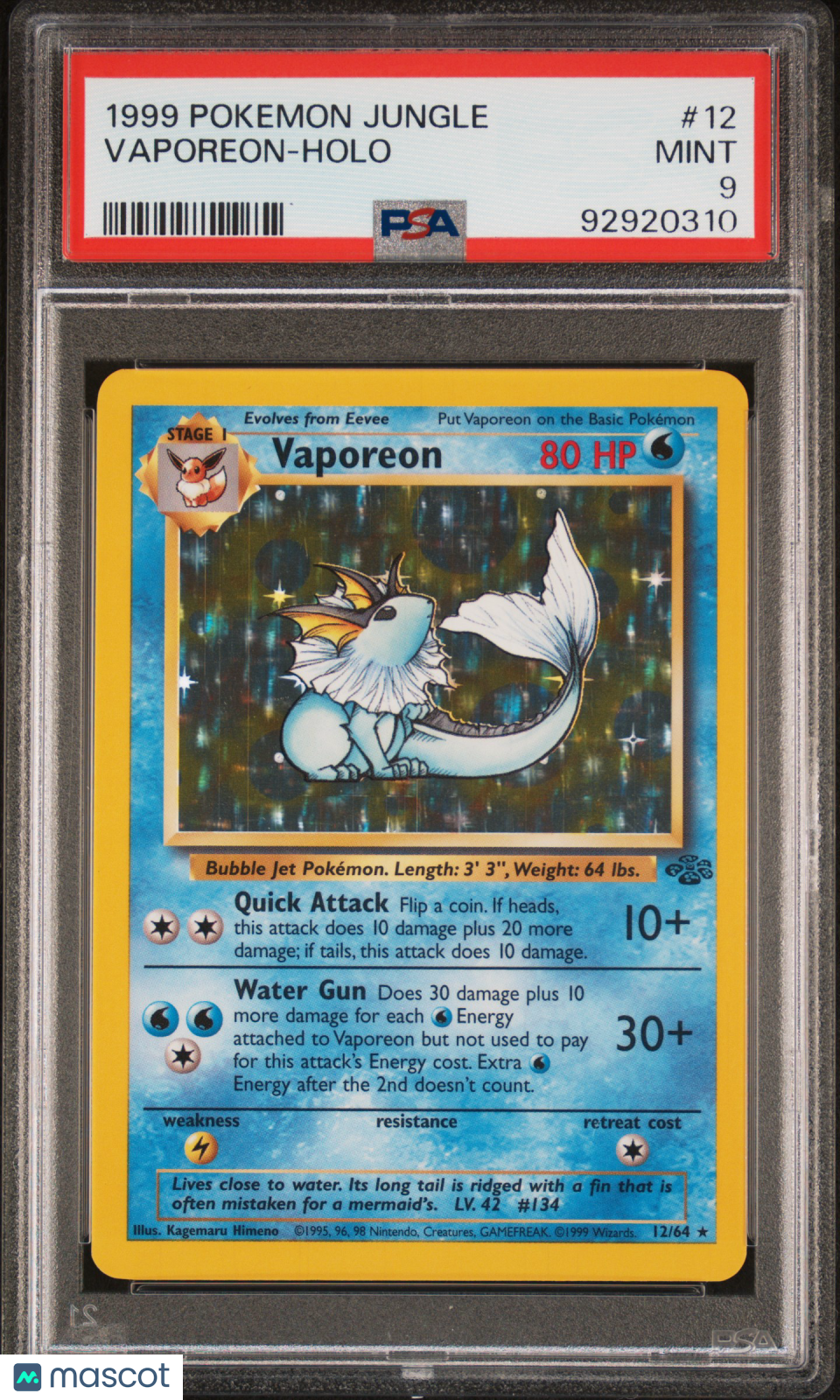 1999 Pokemon Jungle Vaporeon-Holo PSA 9