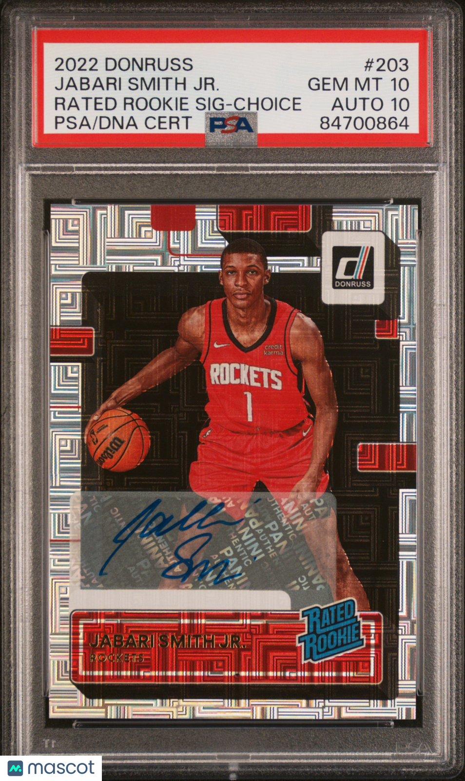 2022 Panini Donruss #203 Jabari Smith Jr. Rated Rookie Sig-Choice PSA 10