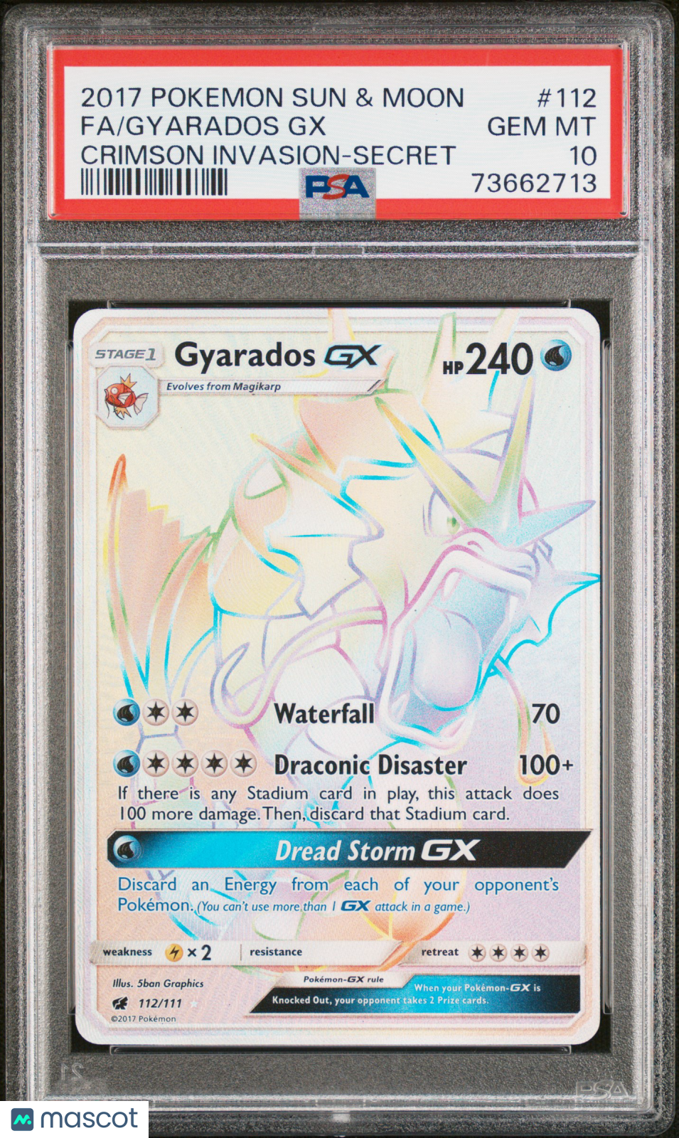 2017 Pokemon Sun &amp; Moon Crimson Invasion Fa/Gyarados Gx PSA 10