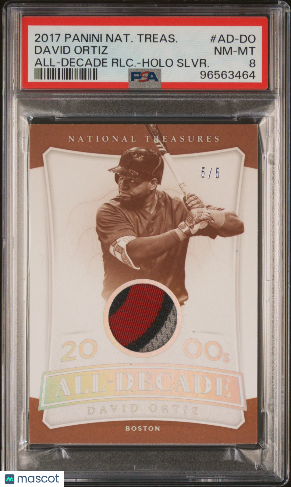 2017 Panini National Treasures All-Decade Relics David Ortiz All-Decade PSA 8