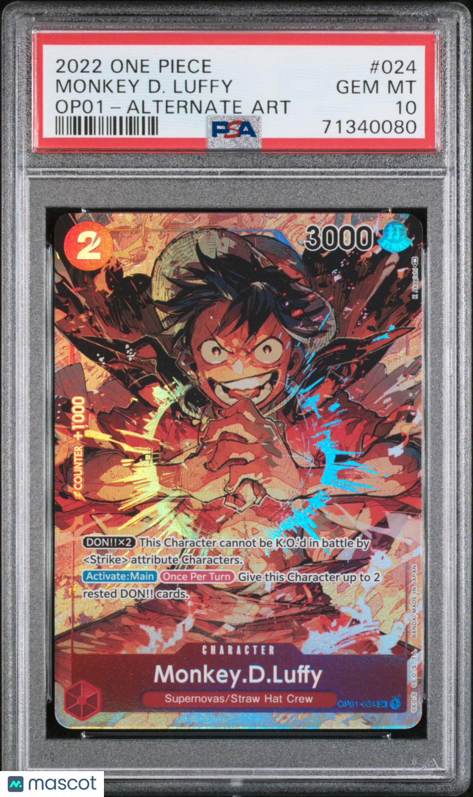 2022 One Piece Romance Dawn Monkey D. Luffy Op01-Alternate Art PSA 10