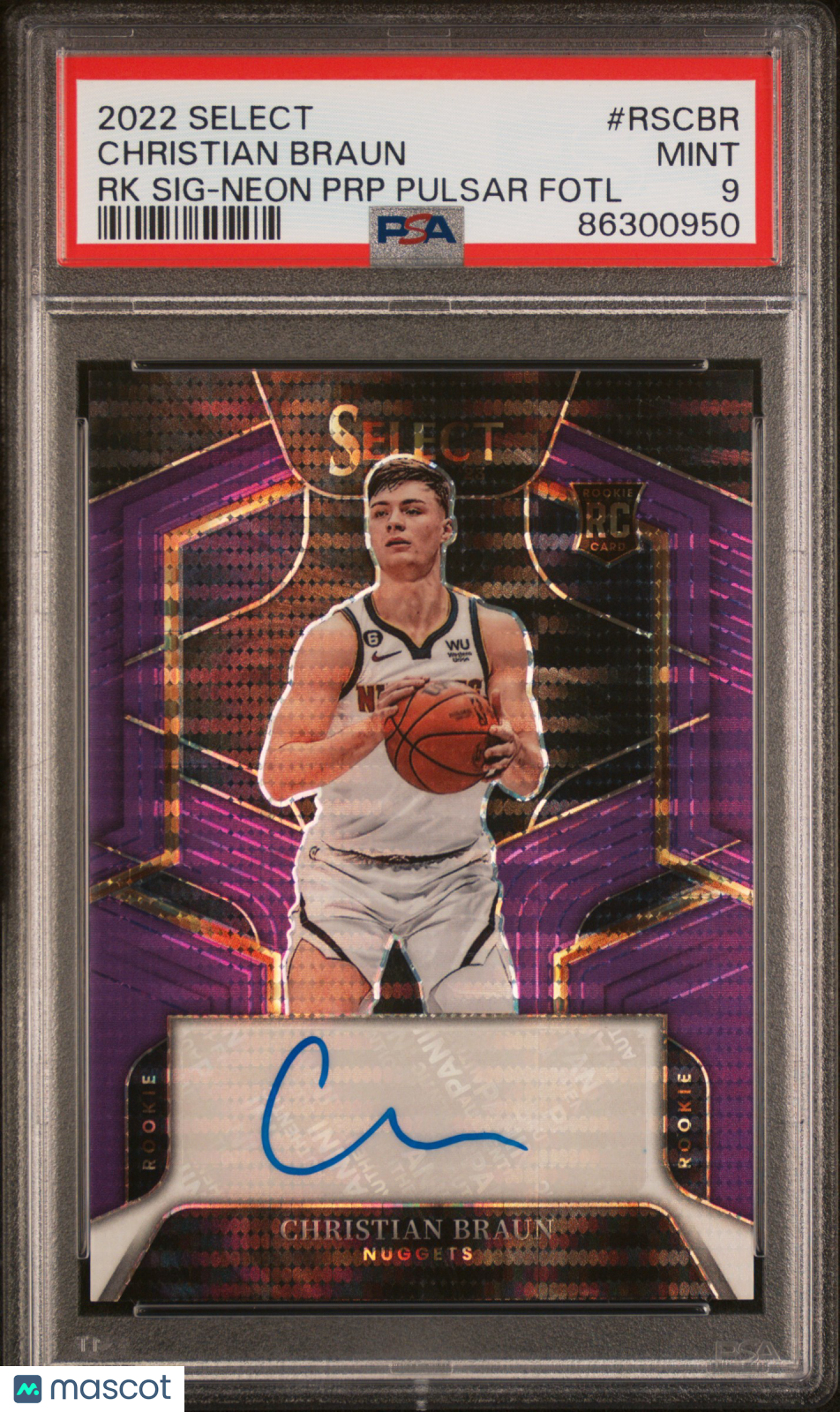 2022 Select Rookie Signatures Christian Braun Neon Purple Pulsar Fotl PSA 9