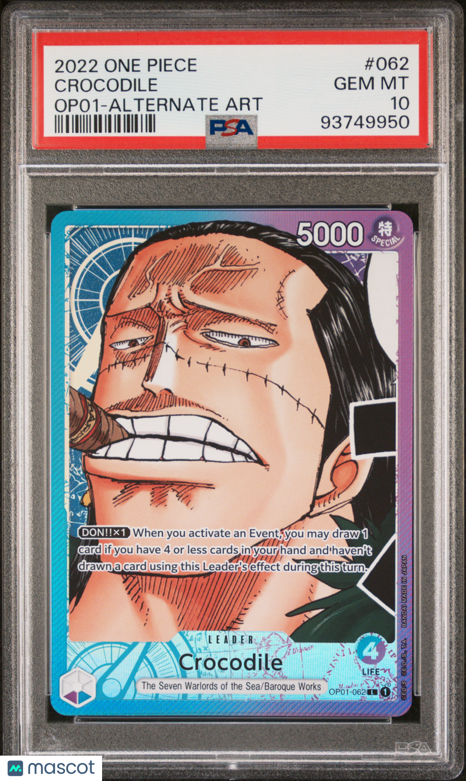 2022 One Piece Romance Dawn Crocodile Op01-Alternate Art PSA 10